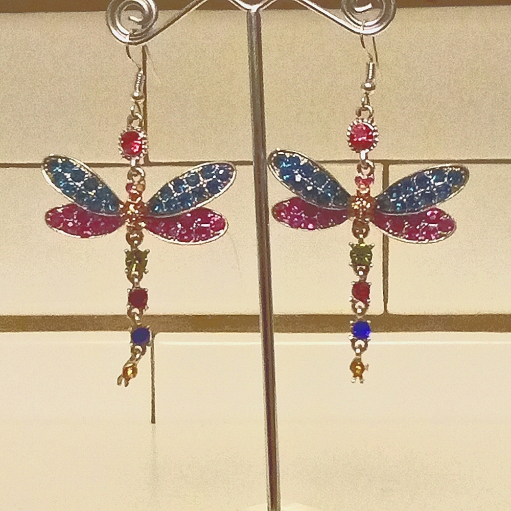 Rhinestone dangling dragonfly